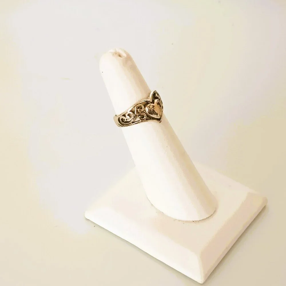 Vintage 925 Scroll Heart Ring 4.5